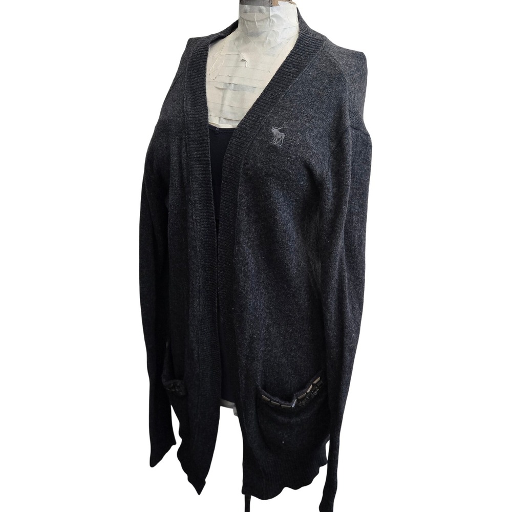 VTG Abercrombie & Fitch Womens Gray‎ Embellished Pocket Long Sleeve Cardigan LG